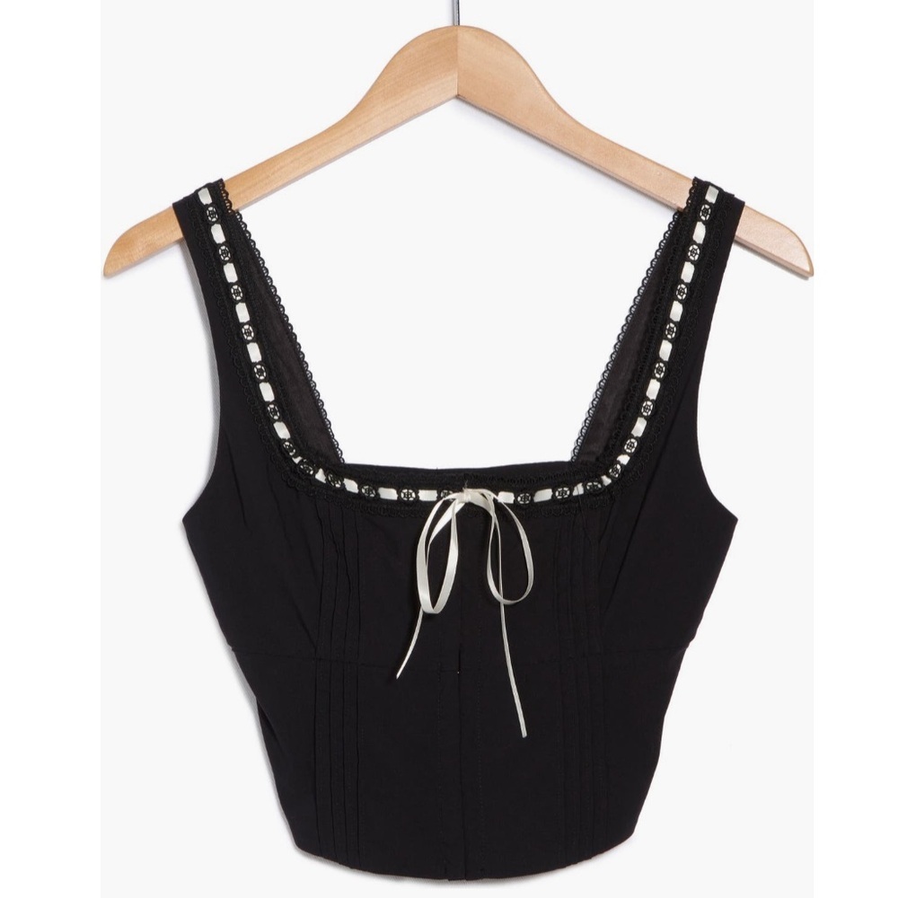 Blu Pepper Black Hook & Eye Crop Top w/ Lace & Bow Corset Top - Sz Medium, NWT